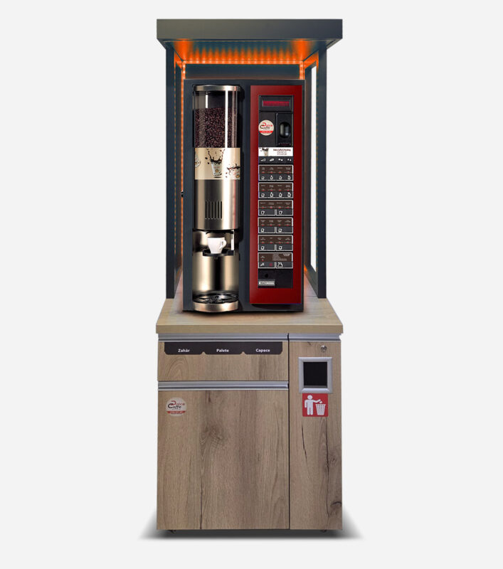 Dolce Caffe - Automat vending Wittenborg W5100 Dolce Caffe semiautomat cu mobilier mare – cafea boabe, ciocolată, ceai pentru shop & go și coffee to go