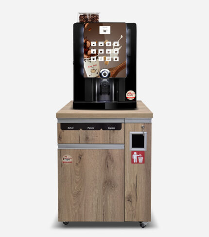 Dolce Caffe - Automat vending Rhea Cino BL Grande – cafea boabe, ciocolată, lapte, ceai – cu mobilier mare pentru magazine de cartier
